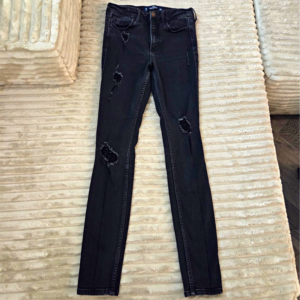 Y2K Hollister High Rise Super Skinny Jeans Black Distressed Ripped 1R 25x30